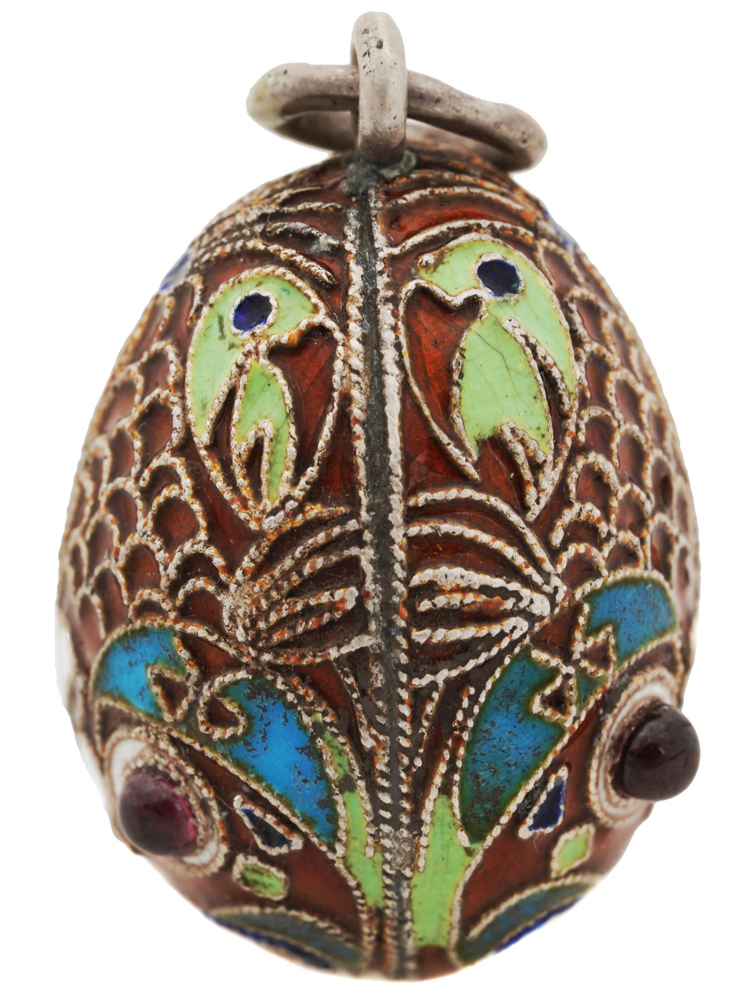 RUSSIAN SILVER AND CLOISONNE ENAMEL EGG PENDANT PIC-2